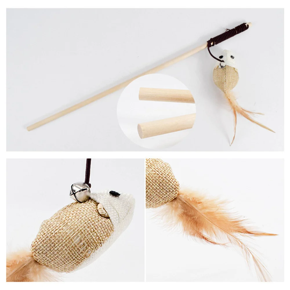 TJavier-Baguette en bois avec plumes pour chat, jouet coule pour chaton, ULtressée, rat avec cloche, nouveauté