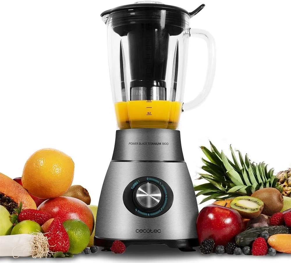 Cecotec Batidora de Vaso Power Black Titanium 2300MAX Mix Go. 2300W de Potencia Máxima, 1,5L de Capacidad, 5 Velocidades, 6 Hoja