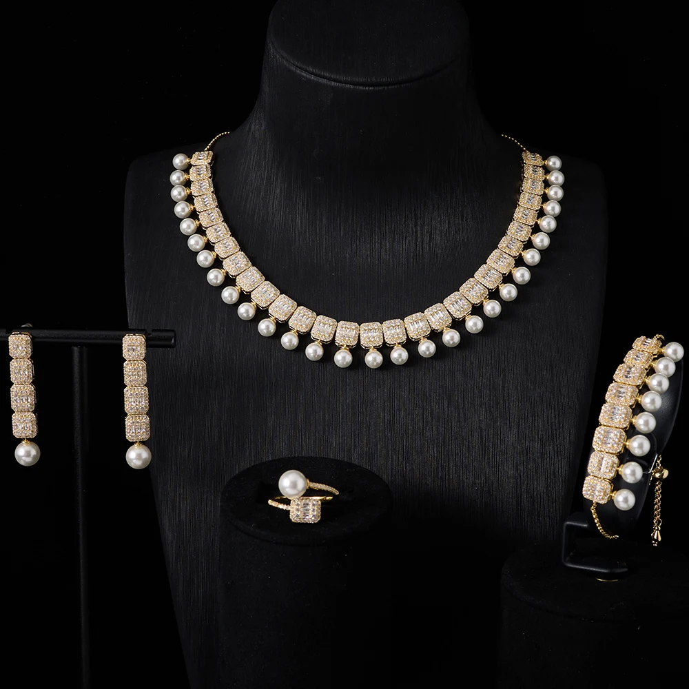 00040 Pearl Necklace Jewelry Sets for Women Cubic Zirconia Necklace Set Party Engagement Dress Suits  Dubai  Jewelry Dubai