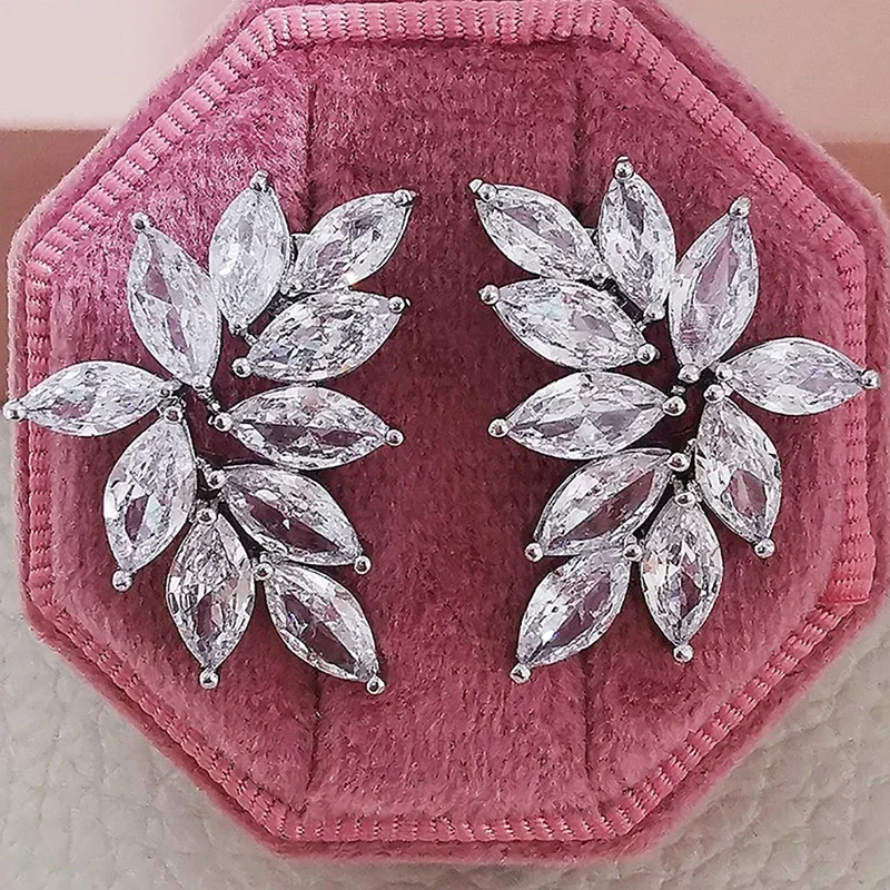 LXOEN Luxury Vintage Women Silver Color Marquise Zircon Stud Earrings for Party Fashion Wedding Studs Jewelry Gifts Joyas Mujer