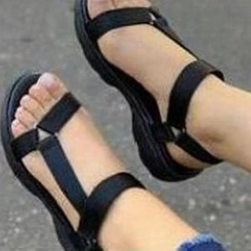 New Fashion Patchwork Hook-Loop Design Sandals Women Summer Fashion Open Toe Platform Sandals Casual Comfortable Flat Shoes