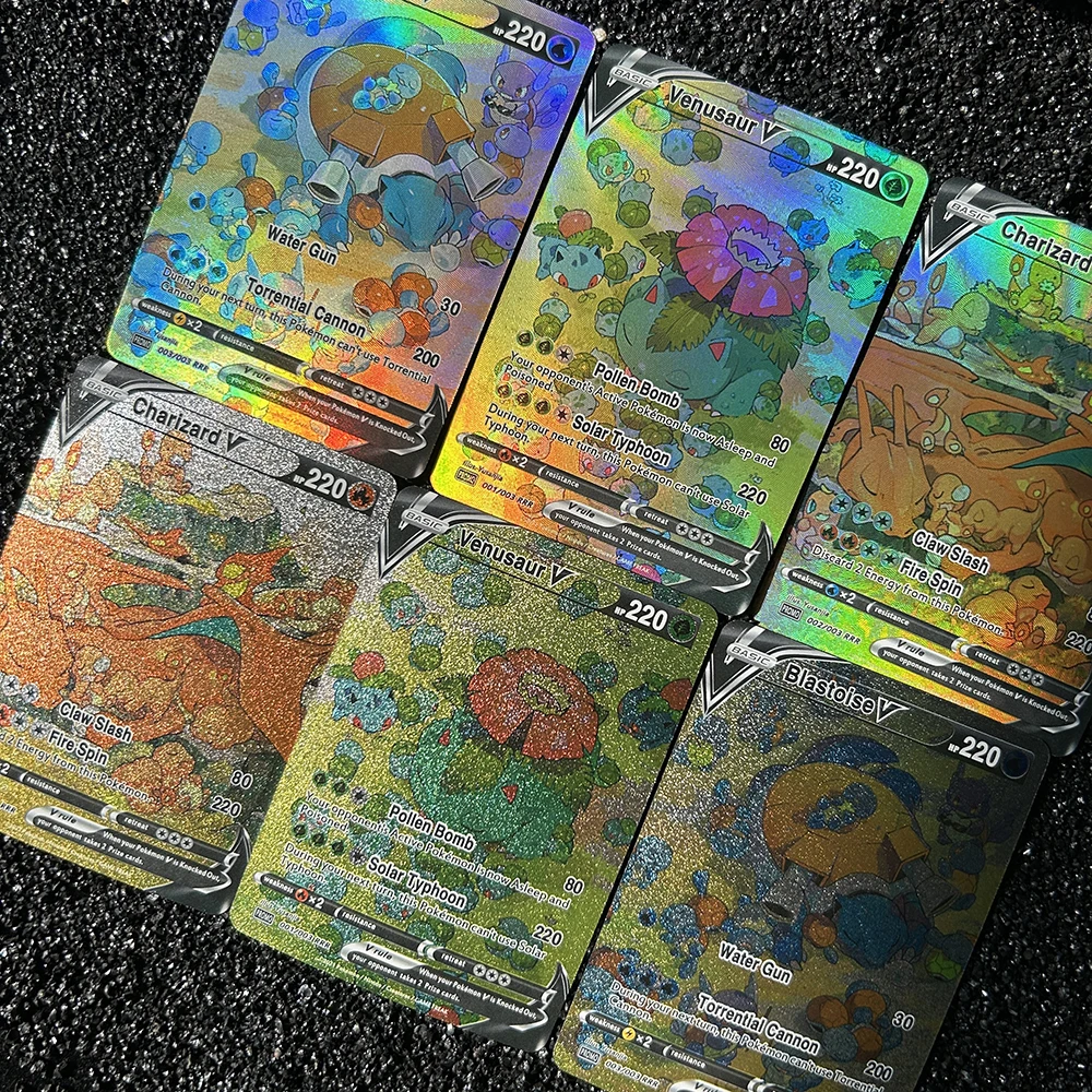 3PCS Fai Da Te PTCG Charizard Venusaur Blastoise Versione Inglese Flash Card Self Made Card Gioco Classico Anime Card Regali