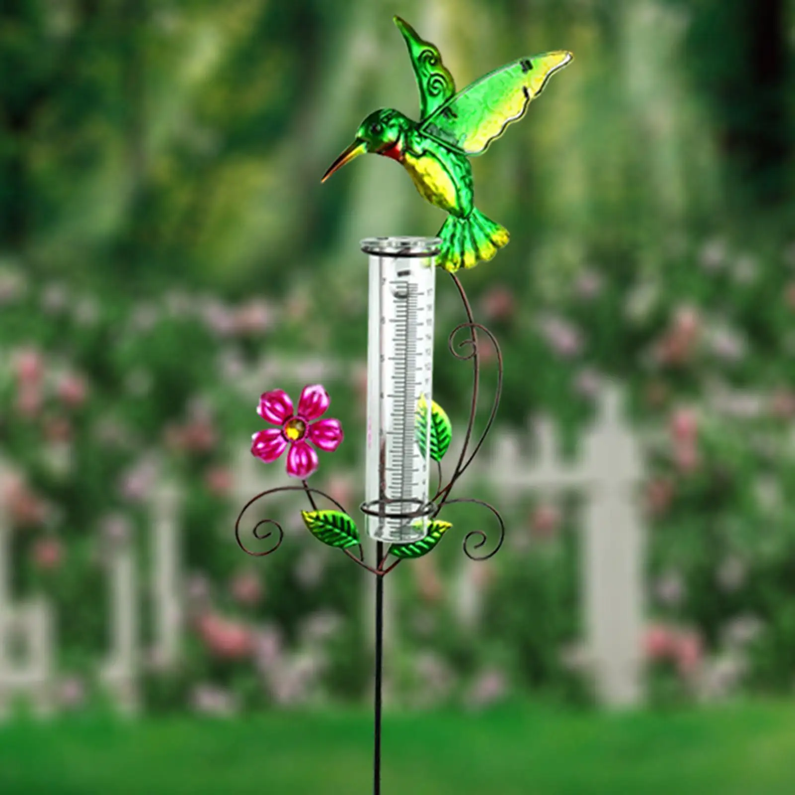 Hummingbird Rain Gauge Outdoor Measuring Tool Yard Art Decor Decorative Garden Stake for Deck Courtyard Farm Garden Decoration