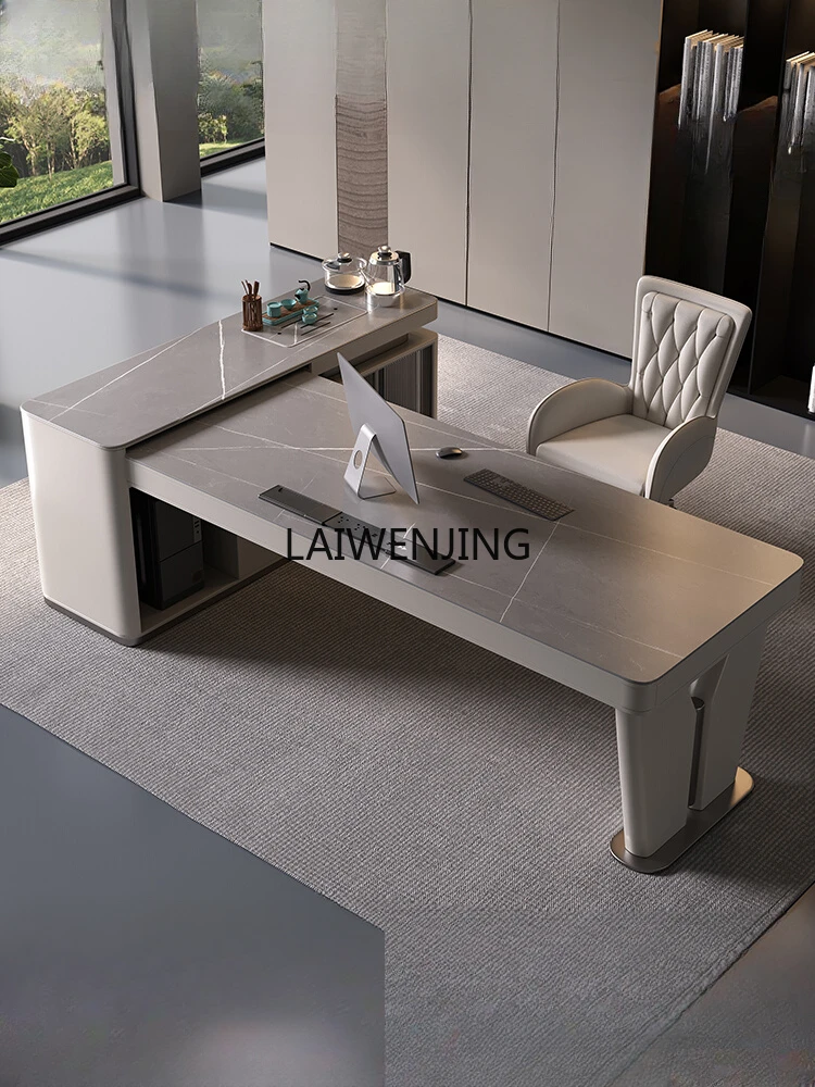 MJY light luxury integrated dual-purpose Italian study high-end simple rock slab desk
