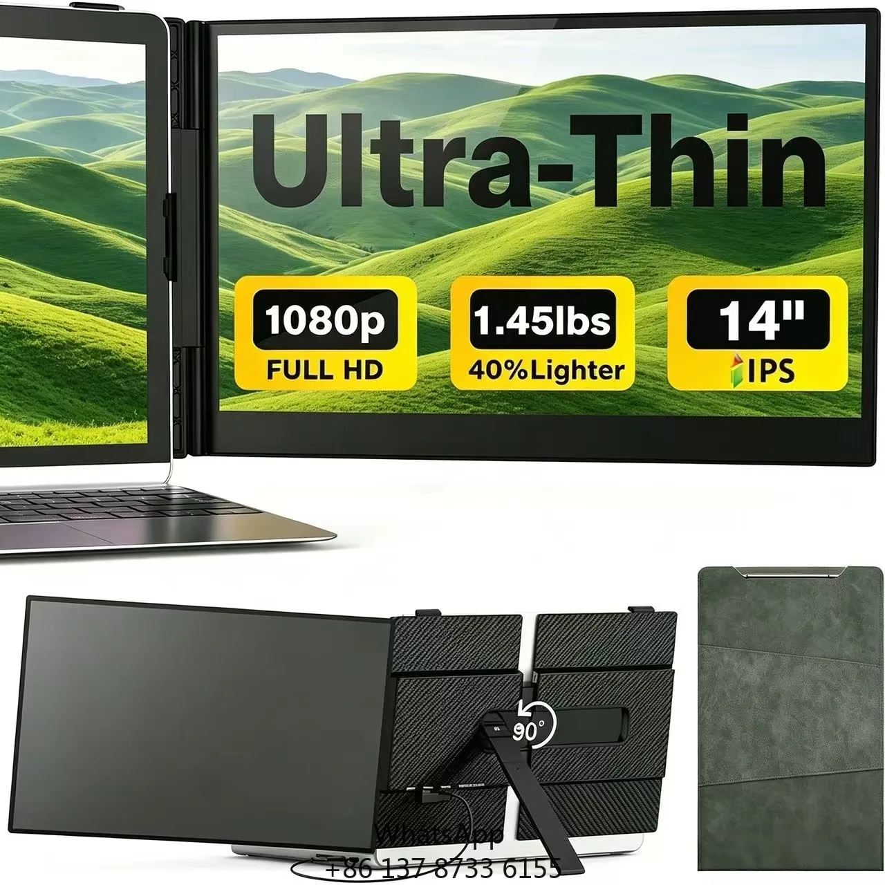 Wide Screen Monitor Mini Display Portable Extender 14 Inch FHD Ultra-Thin Foldable Portable Design Single Type-C Connection