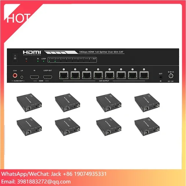 スプリッター ビデオおよびオーディオ 4:4:4 HDCP2.2 スプリッター 1 入力 8 出力 60m: 1080P@60Hz シングル CAT6/6a/7 ケーブル経由