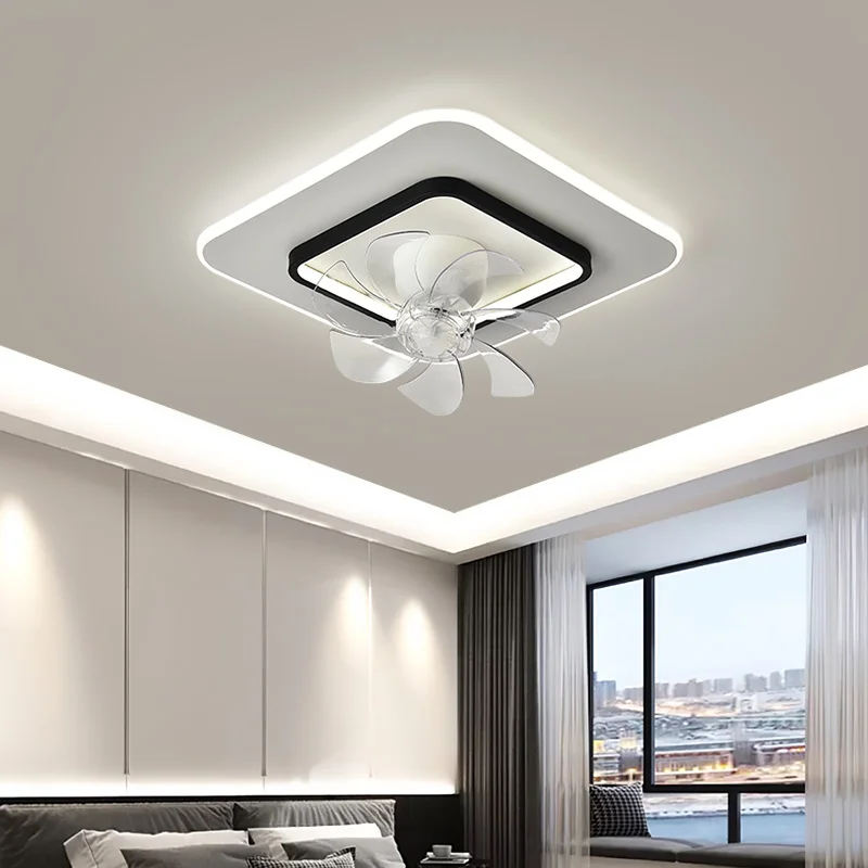 Bedroom fan light, modern and minimalist restaurant ceiling light, LED intelligent 360 degree shaking head electric fan light