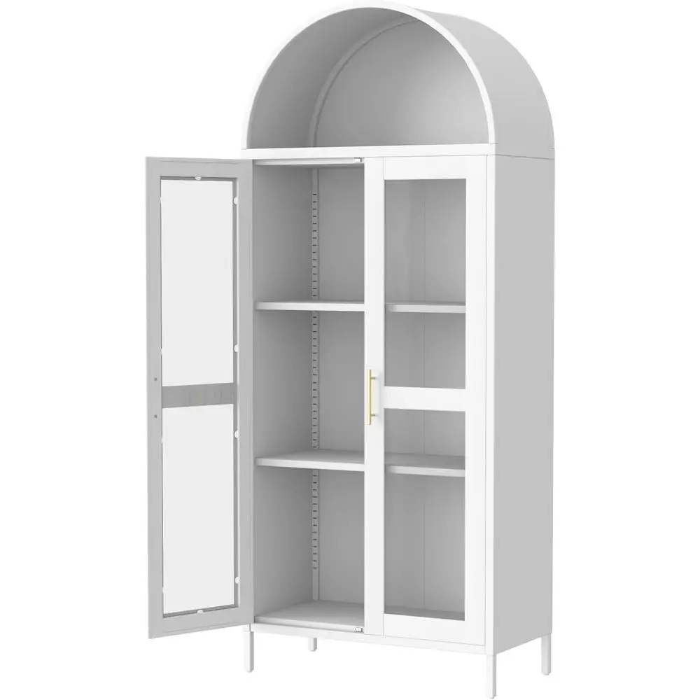 ern Arched Metal Cabinet with Glass Do& 2 Adjustable Shelves, 31