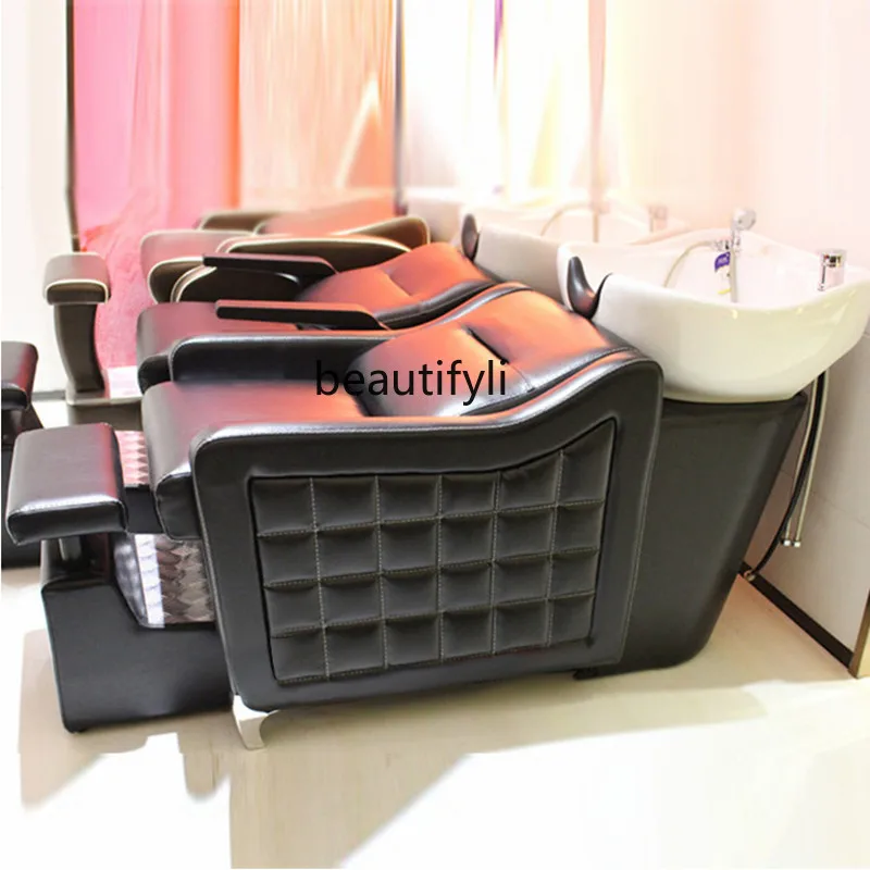 

Hair Salon Flushing Bed Cosmetology Shop Shampoo Chair Haircut Half Lying Massage Couch Ceramic Basin