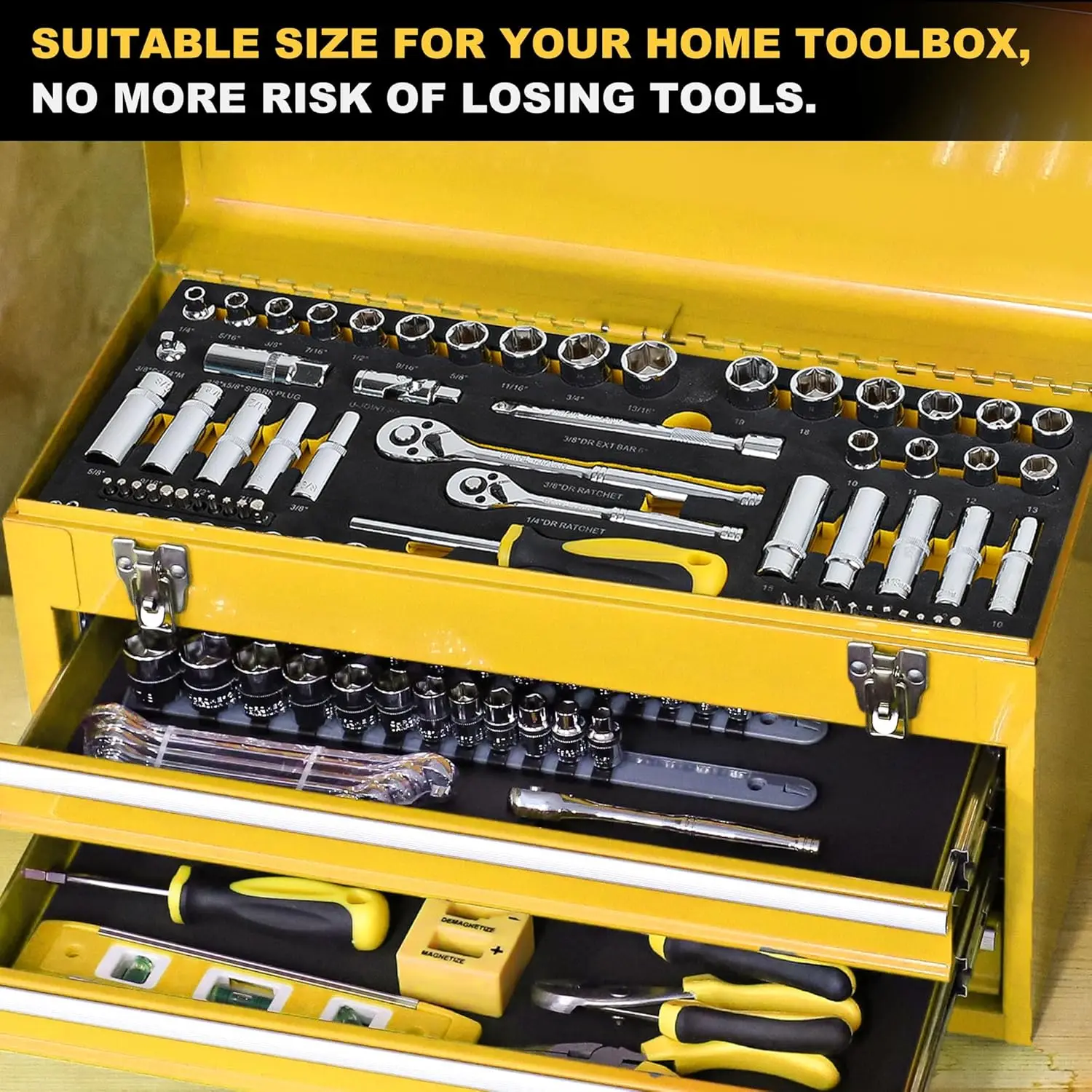 79ピース 1/4インチ & 3/8インチ ドライブ インパクトソケットセット、メートル法 & インチ法、6ポイント、CR-V、EVAフォームトレイ