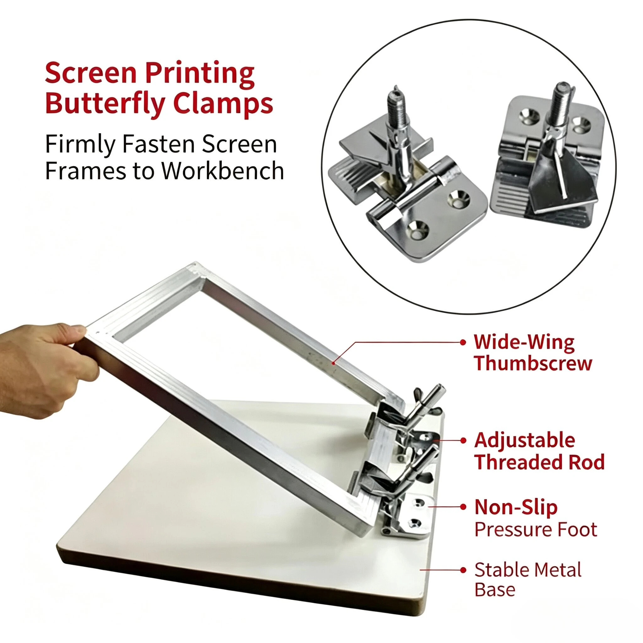 2Pcs/Set Butterfly Hinge Clamp Silk Screen Printing Metal butterfly clip  chuck screen printing  positioning clip