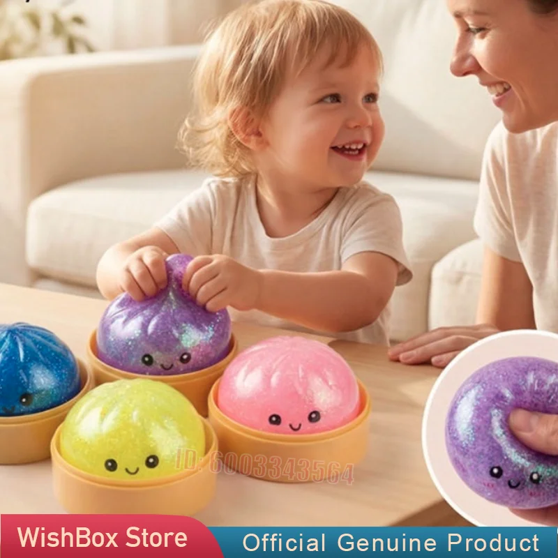 

Simulation Flash Baozi Stress Ball Blind Box Glitter Shiny Stretchable Slow Rising Fidget Toy Anxiety Relief Gadget Toy Gift