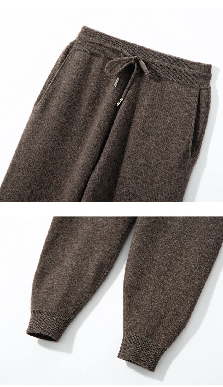 ฤดูใบไม้ร่วงฤดูหนาว 100% แคชเมียร์ผู้หญิงกางเกง Bunched ฟุตขนสัตว์ LACE-up Casual กางเกงกีฬากลางแจ้ง Jogging Light Breathable