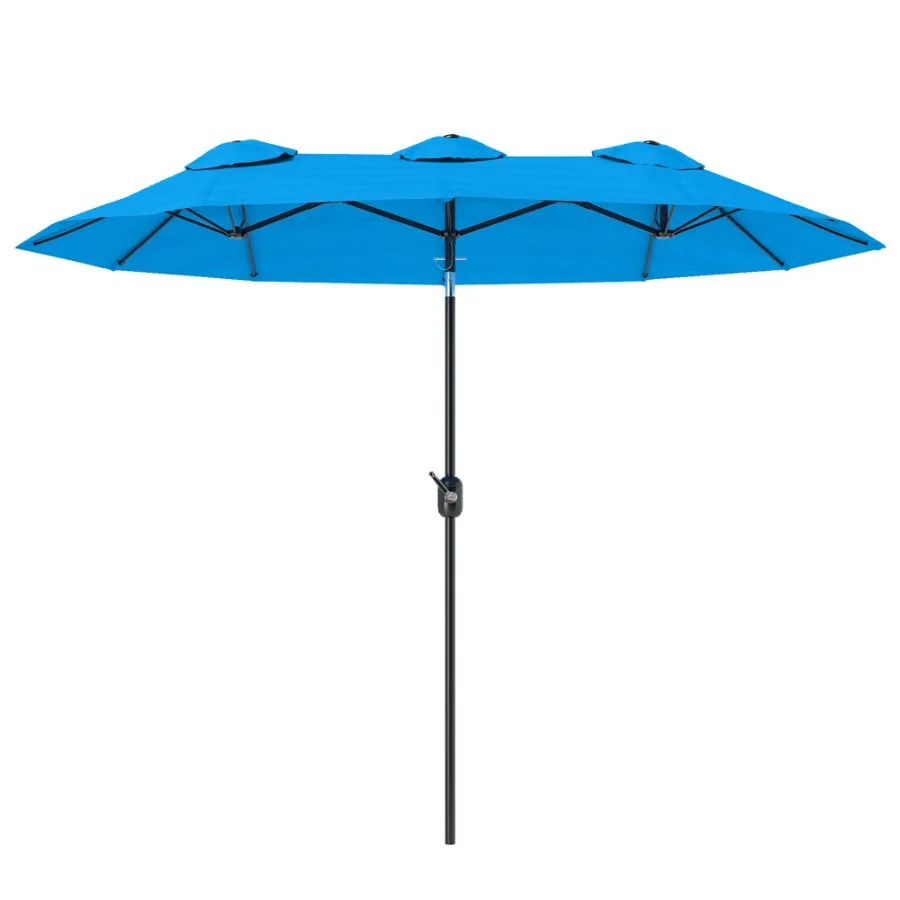 

Doublesided Patio Umbrella 9.5' Outdoor Umbrella with Push Button Tilt and Crank 3 Air Vents and 12 Ribs Cyan Blue