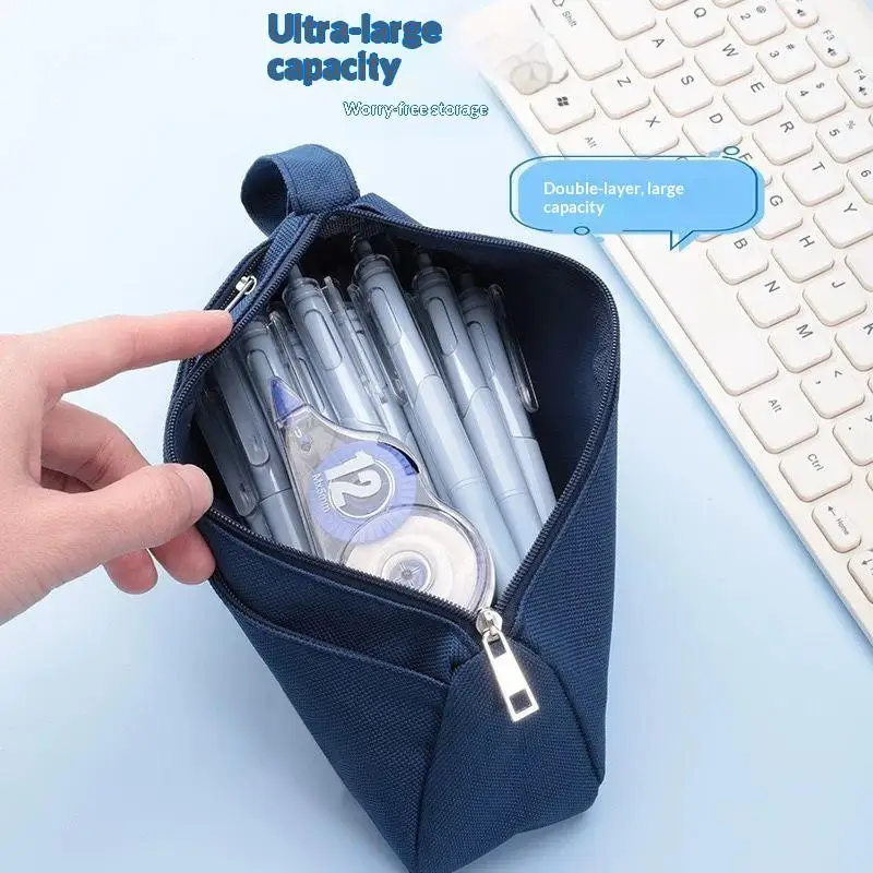 Durable Canvas Pencil Case With Large Storage Pocket Smooth Metal Zipper For School Student Stationery Storage