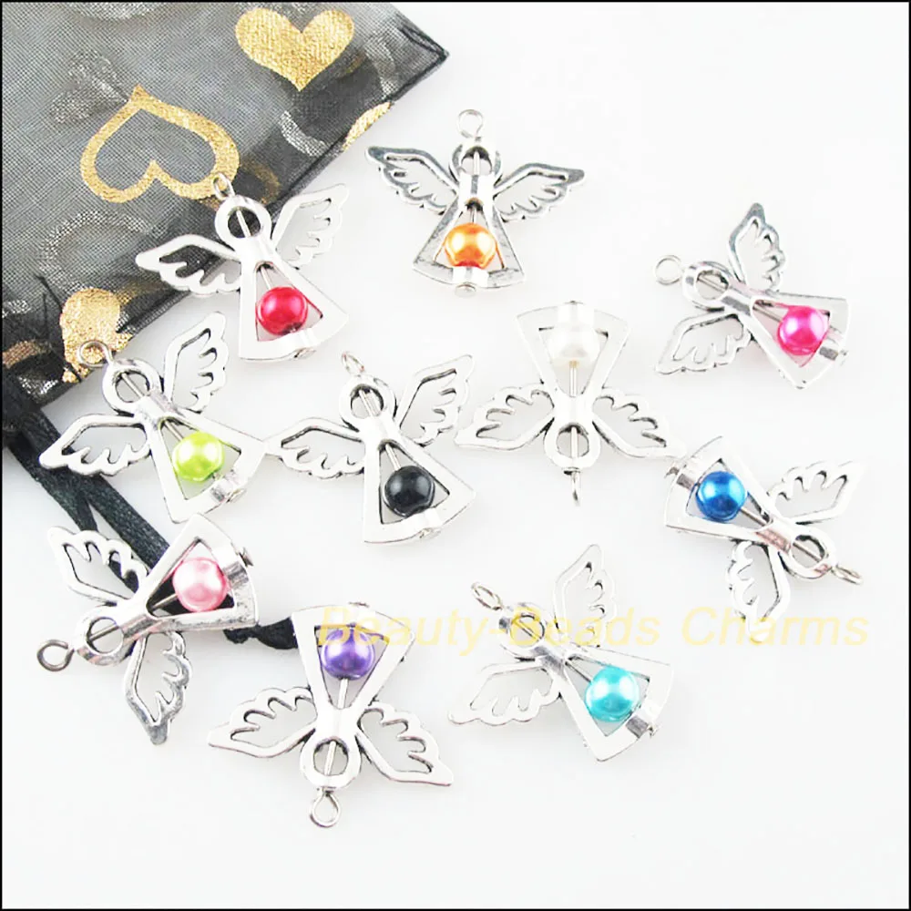 10Pcs Mixed Dancing Glass Angel Wings Charms Pendants 29x37mm