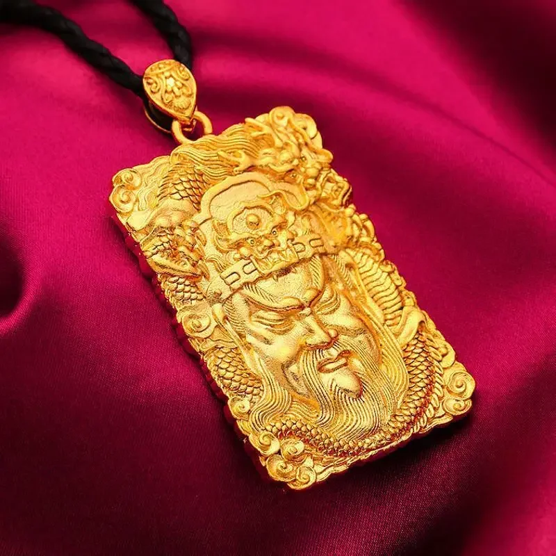 100% Pure Copper 24K Gold Plated Pendant Men's Necklace Embossed GuanGong Charms Temperament Domineering New Style Does Not Fade