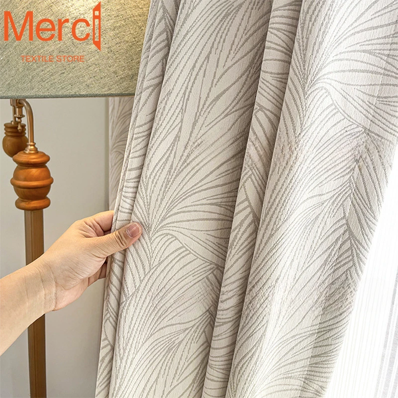Customized Modern Simple High-end Leaf Line Double-sided Chenille Jacquard Curtains for Living Dining room Bedroom