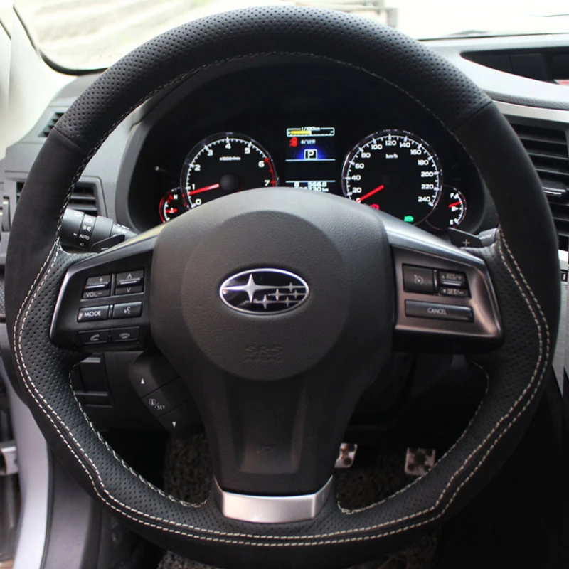 

Для Subaru Forester Legacy Outback 2012-2016 DIY ручная работа черный натуральная кожа замшевый чехол на руль автомобиля