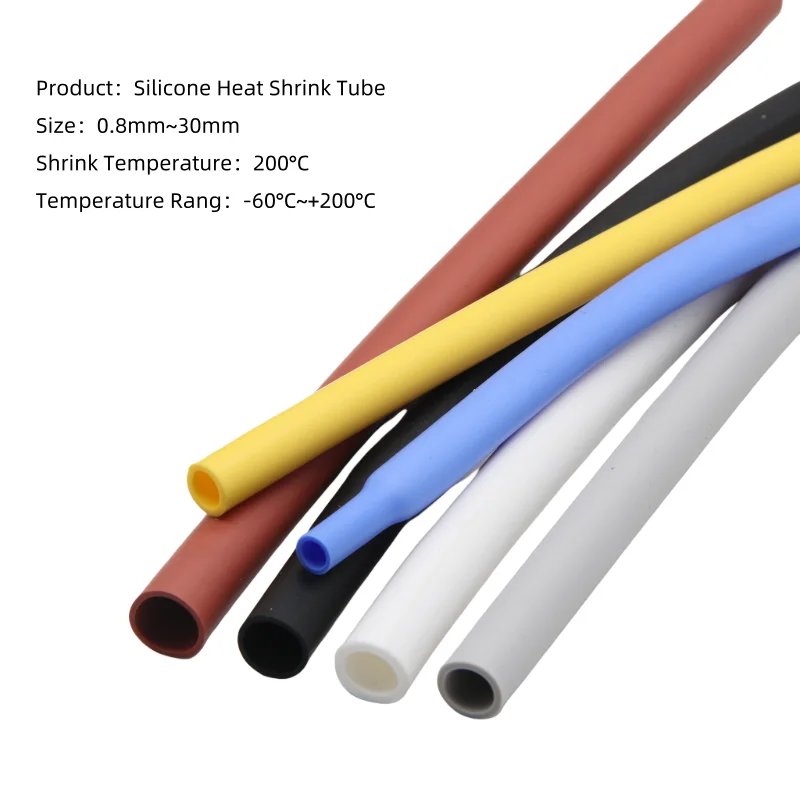 1m Silicone Heat Shrink Tube Diameter 0.8~30mm Flexible 200°C High Temperature Wire Protector Wrap Sleeve Cable Insulated Tubing