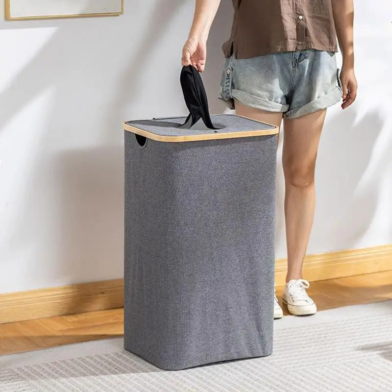 

Laundry Hamper With Lid Shower Storage Basket Foldable 105L Capacity Portable Storage Bag For Self-Driving Tour Space Saving