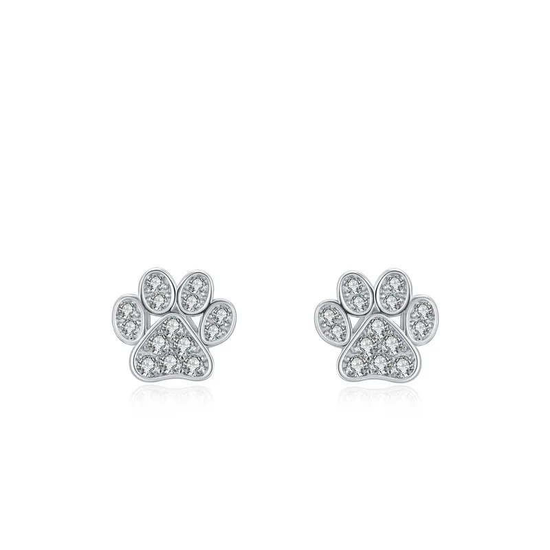 925 Silver Cat Footprint Set with Diamond Earrings, Sweet and Fresh Women's Earrings, Versatile Wedding Jewelry Wholesale