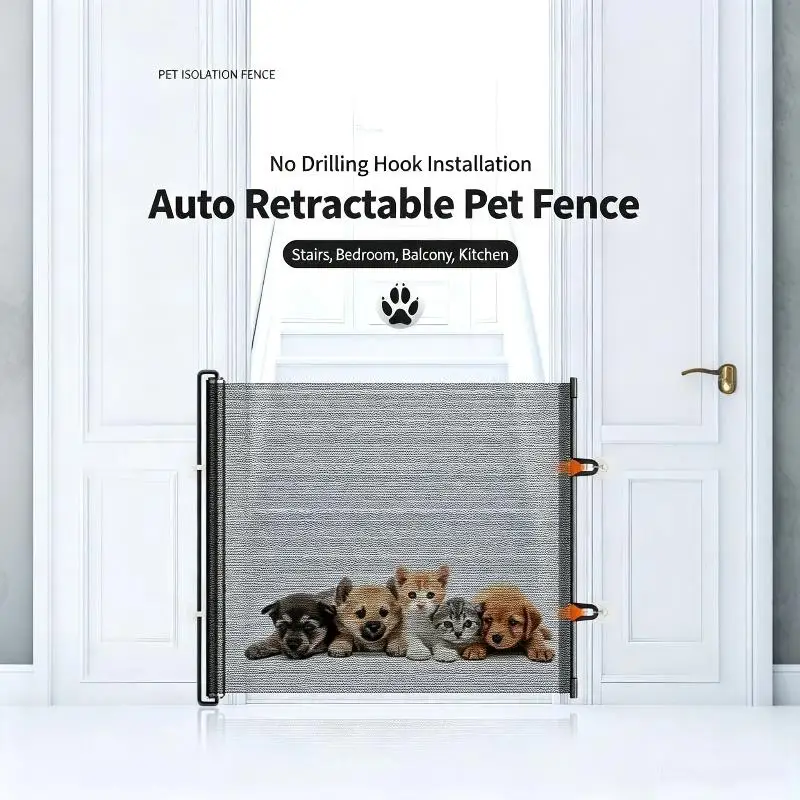 ~Retractable Pet Gate Dog Baby Retractable Gate No-Drill Childproof Net Fence Cat Baffle For Indoor Pet Dog Barrier Fences