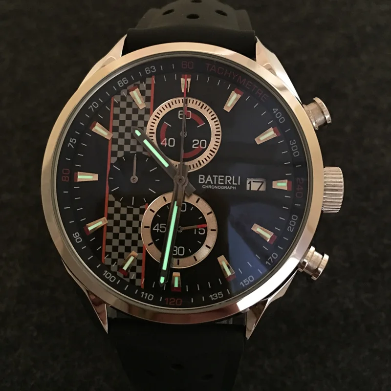 นาฬิกานาฬิกาผู้ชาย Chronograph ควอตซ์นาฬิกาสแตนเลสกีฬานาฬิกาข้อมือสำหรับผู้ชายสีดำ Tali Jam Tangan Karet นาฬิกาข้อมือ