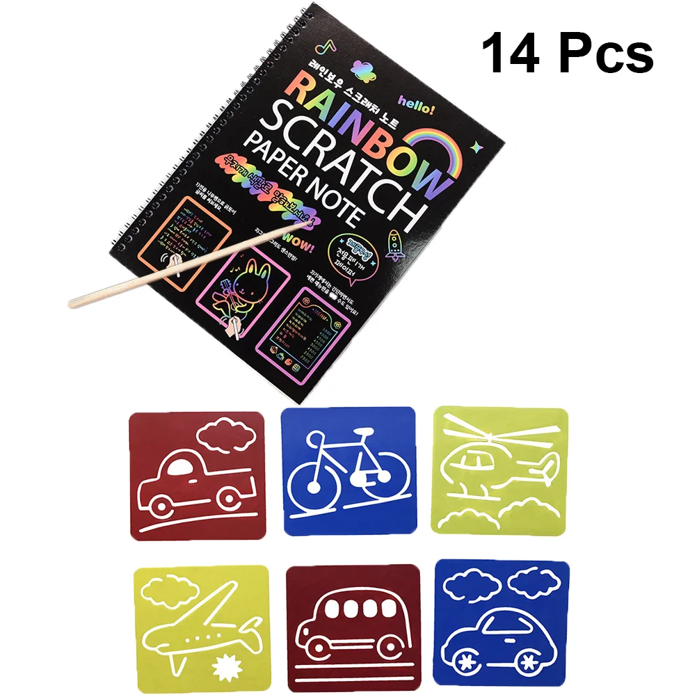 

14pcs Creative Rainbow Scratching Drawing Unique Scratch Paper Note Painting Book for Kids Children with Pattern Template