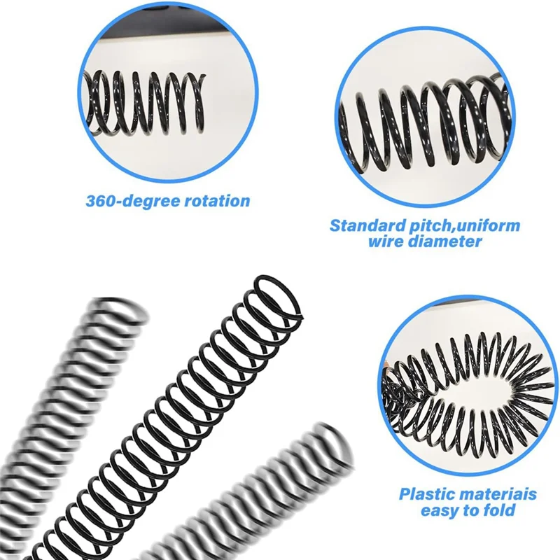 120 PCS Spiral Binding Coils Plastic Binder Binding Spirals Rings Multi Size Spiral Binding Wire Combs , 4:1 Pitch Durable
