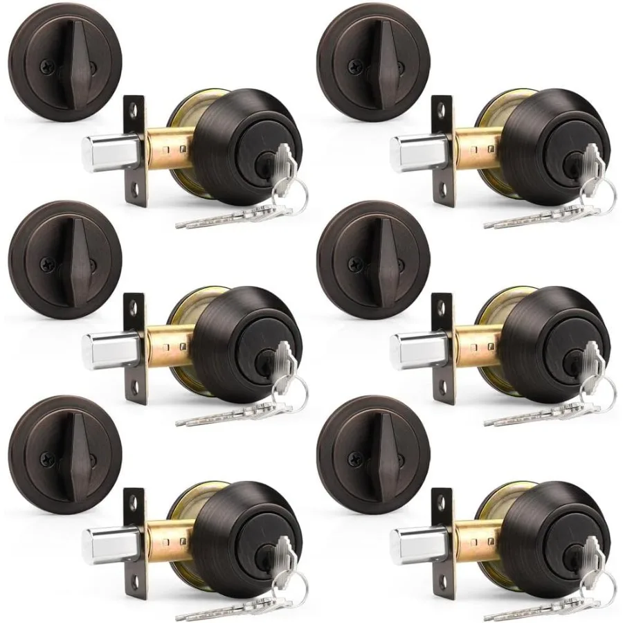 اسطوانة واحدة ديدبولت للباب الخارجي مع مفاتيح مختلفة قفل باب الدخول مع مفاتيح لمسة نهائية برونزية مفاتيح مكونة من 6 قطع مجموعة دي