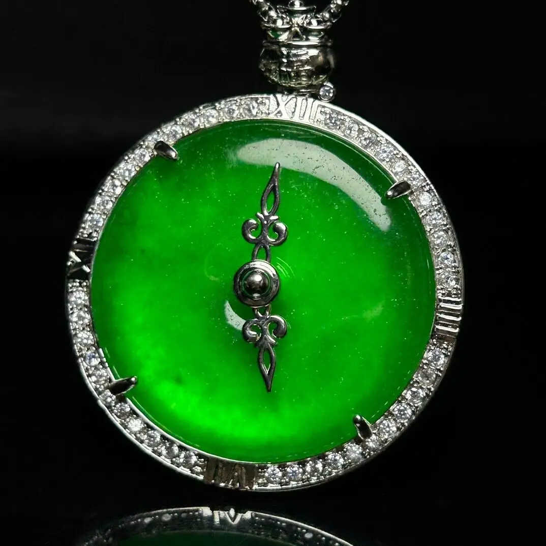 Certified Nature Ice Green jade Jadeite Bread safety Buckle Pendant&Necklace Ping buckle