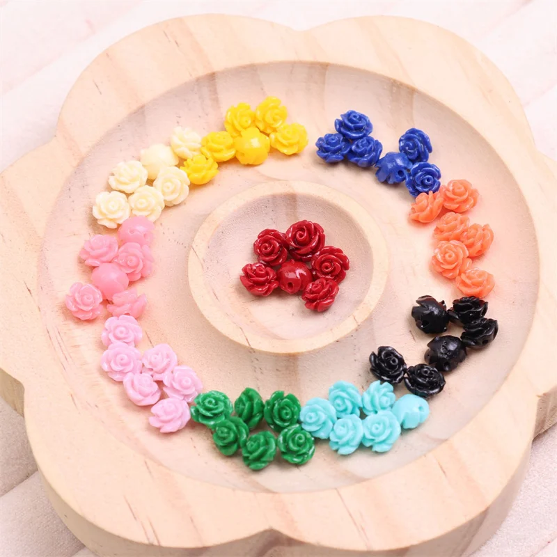 

Wholesale 100pcs/lot color print 7*5mm cartoon rose flowers shape shells straight hole beads diy jewelry garment hair accessory