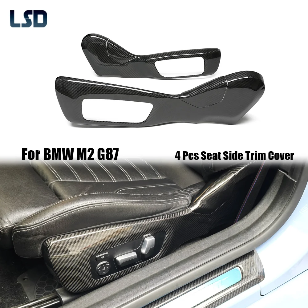 4 Pcs For BMW 2022+ M2 G87 Dry Carbon Fiber Seat Side Control Frame Interior Trim Covers Stick-On