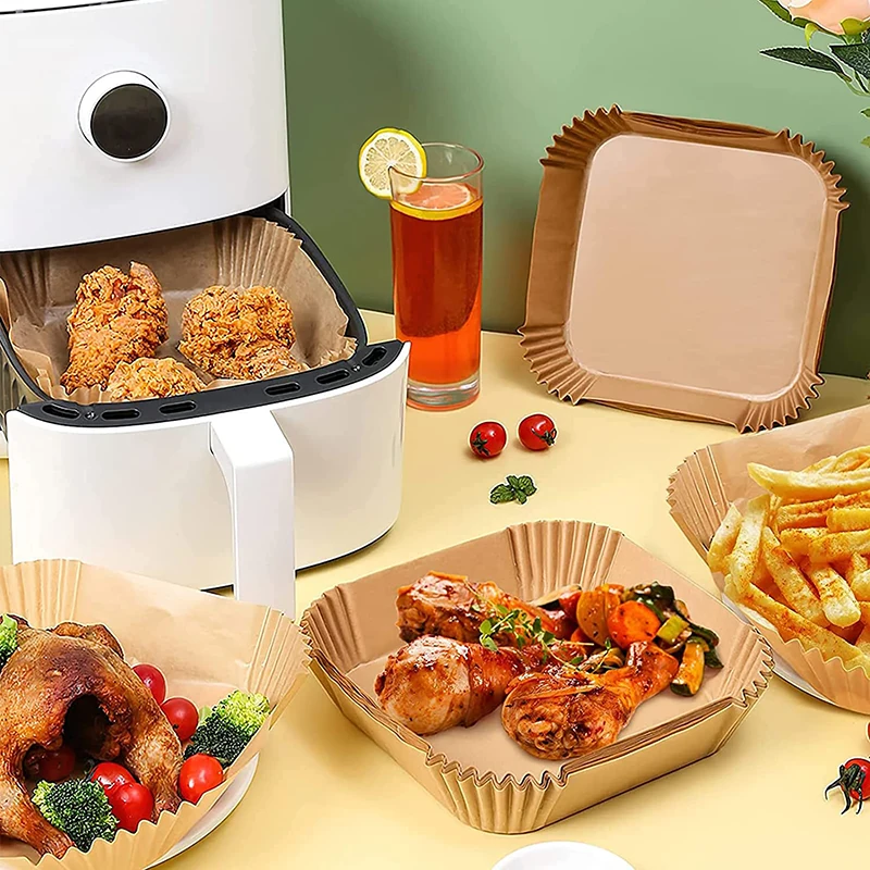 50–300 Stück Air Fryer Backpapier für quadratische Ofenform 16/20/22/23/24 cm XXL AirFryer ölbeständige Einweg-Papiereinlage – Detail 1