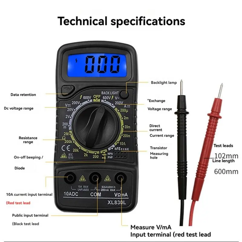 CQMF-XL830L 다기능 디지털 멀티미터 저항 전압 측정 AC/DC 볼트미터 DC 암미터 테스터
