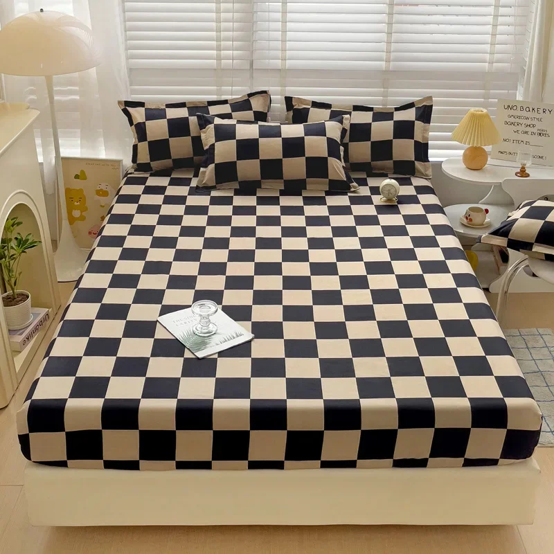 Plaid Fitted Sheet Simple Style Single/Queen/King Bedroom Home Bed Sheet Mattress Cover Pad Bedsheet ( Pillowcase Can Order )