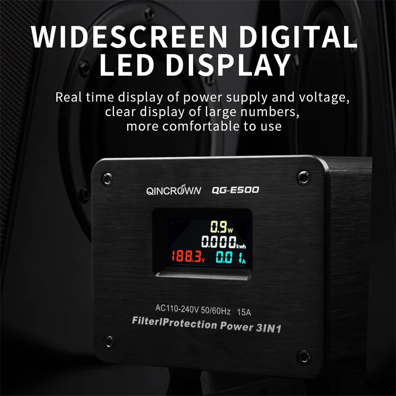 QINCROWN Strip Daya AC 3000W Tampilan LED HiFi Auido Soket Pengurang Kebisingan Amplifier Pembersih Kondisioner Filter Daya AS