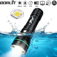 BORUiT S3 XHP50 LED Scuba Diving Flashlight 1500LM Super Bright Underwater 100M Torch IPX8 Waterproof Spearfishing Lantern