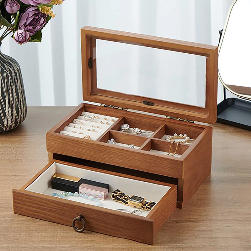 Wooden Luxury Jewelry Organizer Box Drawer Type Jewelry Storage Box Large Capacity Cosmetics Organizer Jewellery Container Gift