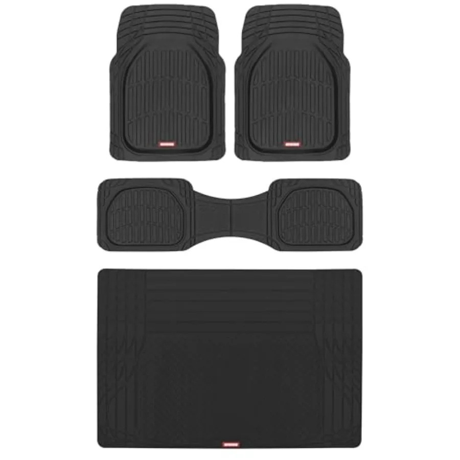 

FlexTough™ Contour Heavy Duty Rubber Car Floor Mats with Cargo Liner - All Weather Full Set Front and Rear Floor Mats fits Most