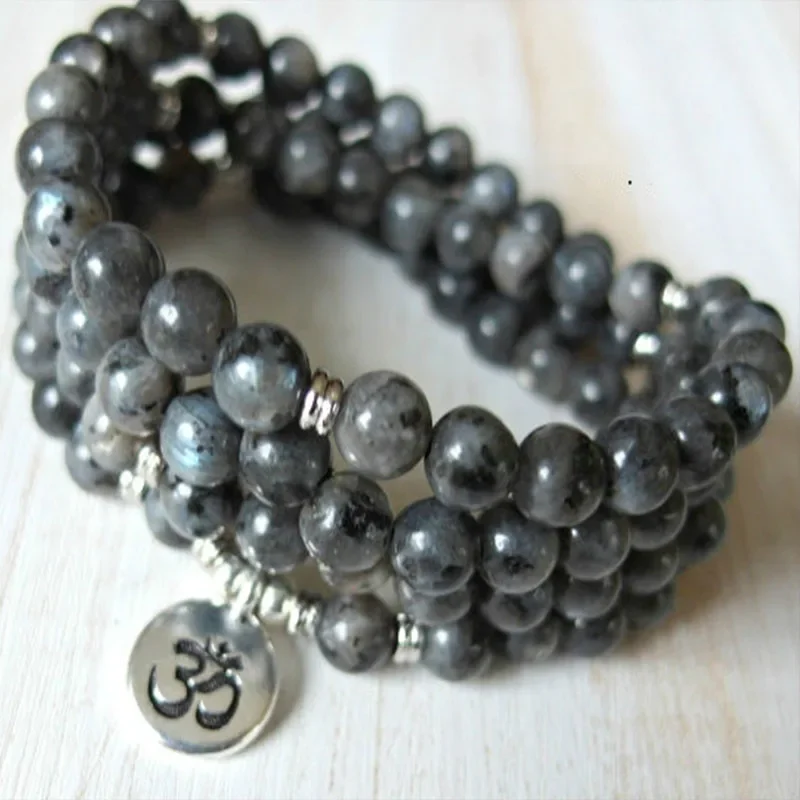 Turquoise & Onyx Mala Yoga Wrap Bracelet  108 Prayer Beads Meditation Necklace