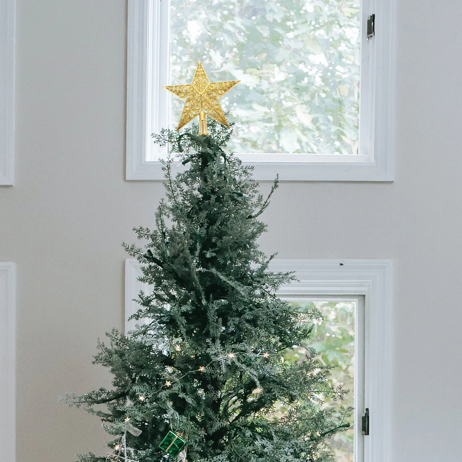 

2Pcs Christmas Treetop Star Decoration Plastic Five Pointed Adornment Party Supply Xmas Tree Topper Xmas Star Adornment