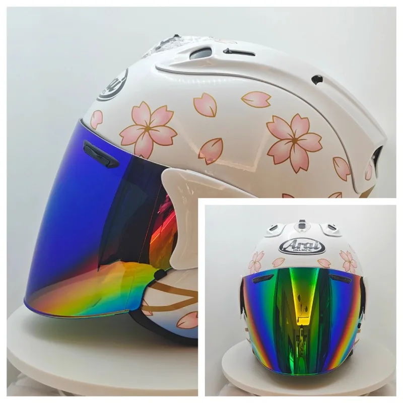 

Шлем VZ-RAM ABS Classic 3/4 Open Face, для мотоциклов Harley и круизеров, белый цвет с узором в виде цветков вишни.