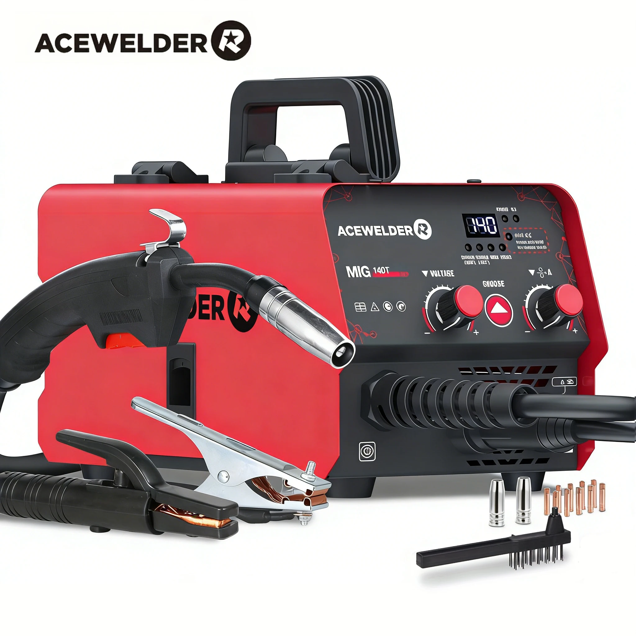 ACEWELDER 140A MIG Welder 110V 3 IN 1 Flux Cored MIG/ARC/Lift TIG Welding Machine Inverter Gasless Welder Synergy Welding Machine With 1 Pounds Welding Wire IP21S