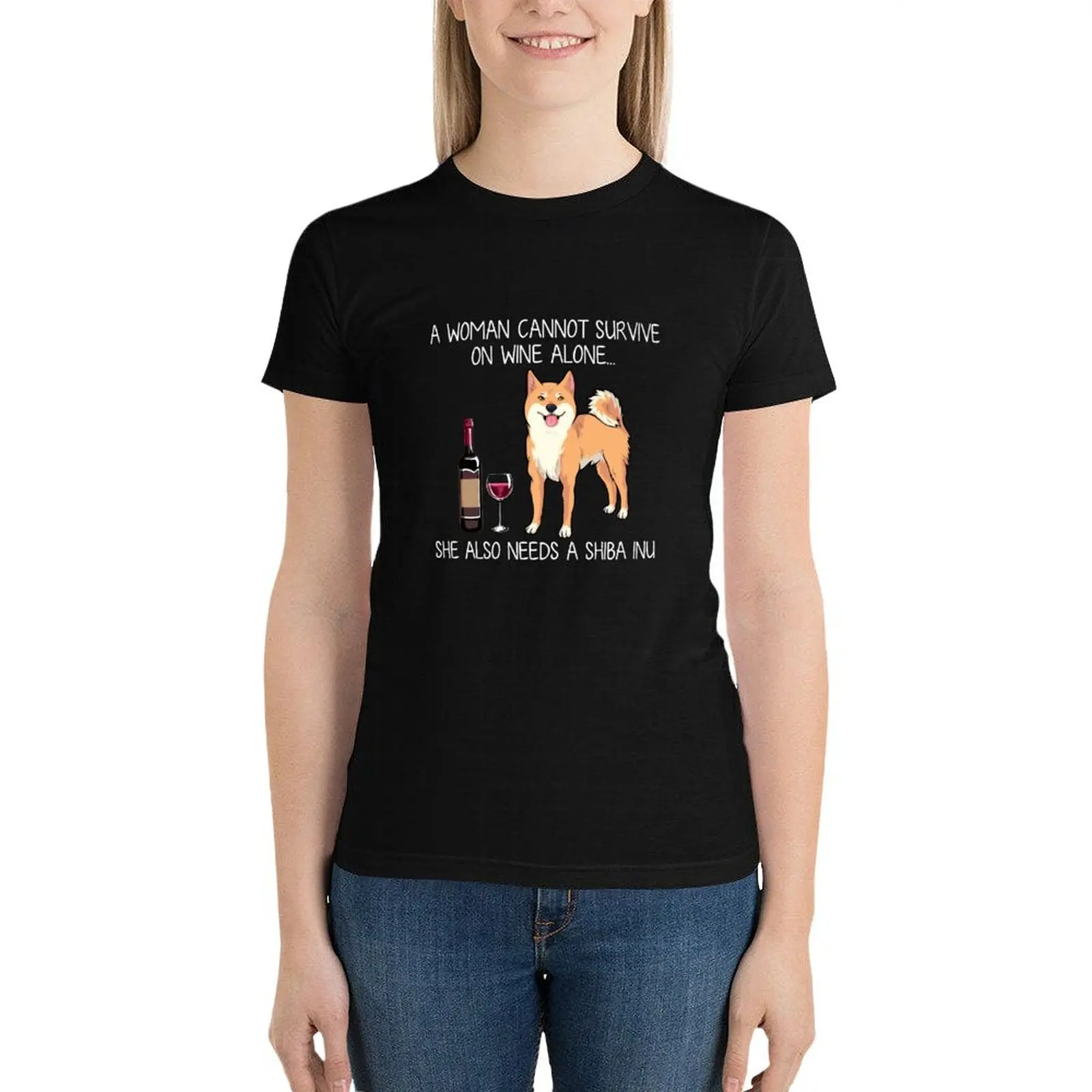 Shiba Inu and wine Funny dog T-Shirt graphics shirts graphic tees Women's tops