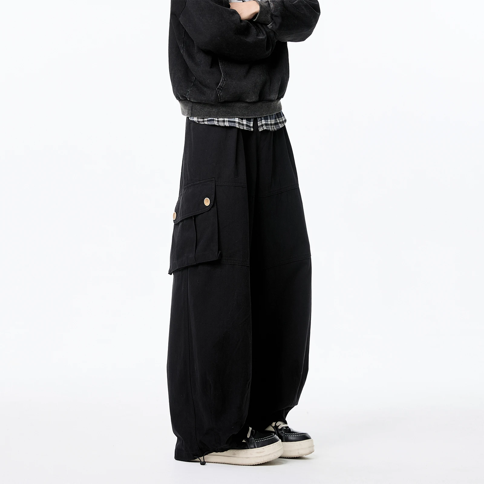 

Pure Cotton Men's Autumn Winter Wide Leg Workwear Pants Casual Lantern Sle Straight Cut Comfortable Leisure Trousers