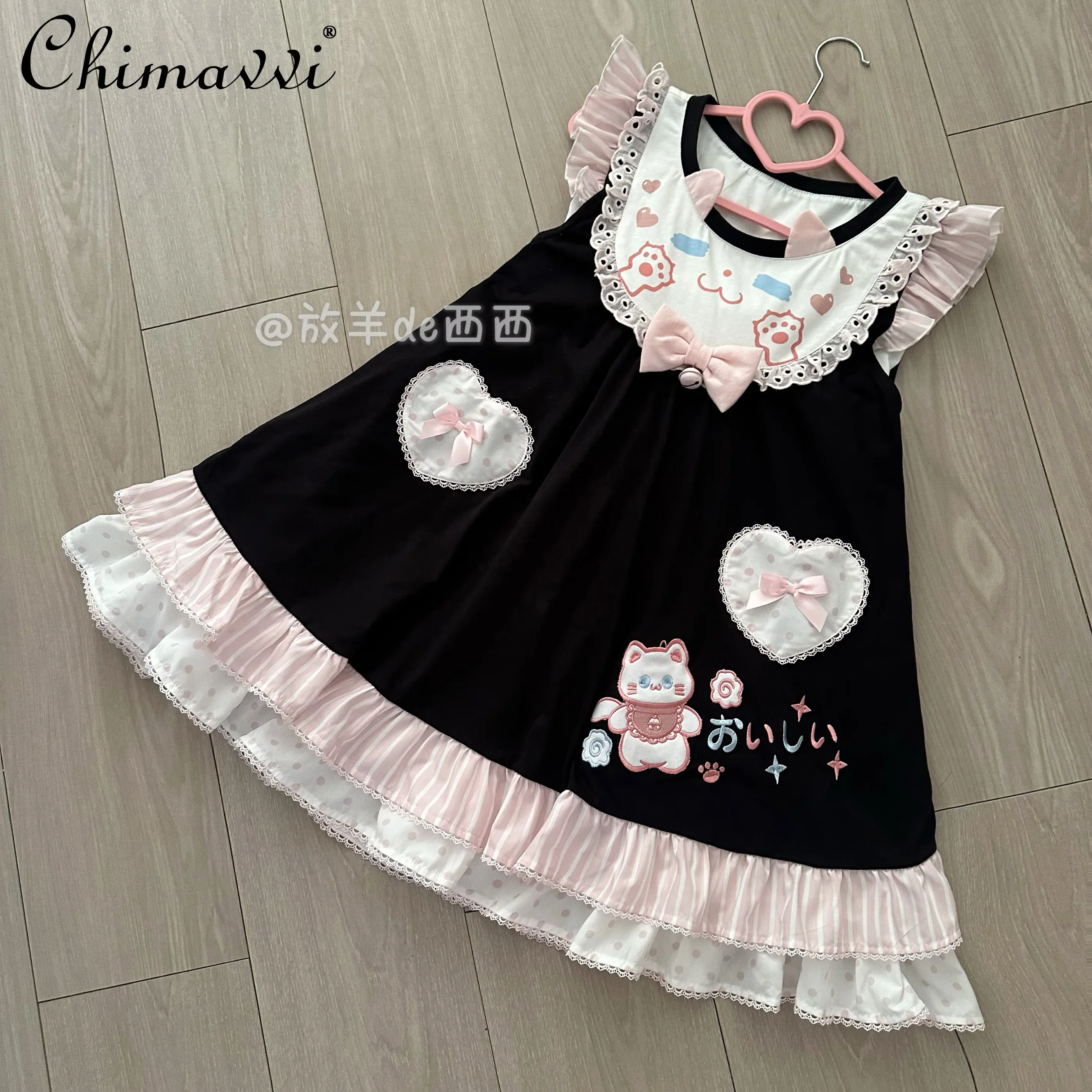 Original Sweet Cotton Small Flying Sleeves Loose A-line Dress Spring Summer New Fashion Round Neck Student Girl Kawaii Dresses