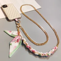 Mobile Phone Lanyard Cross-body Simple Silk Scarf Lanyard Metal Chain Phone Case Anti Loss Detachable Wrist Strap Обвес На Сумку