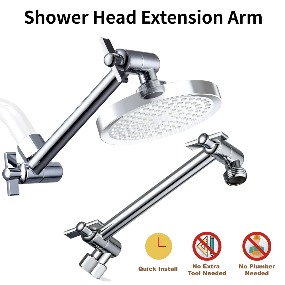 Adjustable Shower Head Extension Arm 9 Inch with Angle & Height Adjustment Anti-leak Upgrade Universal Thread Metal Connector